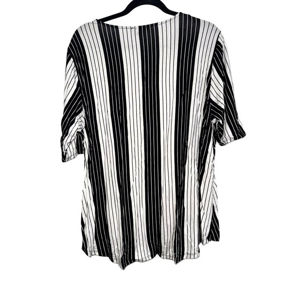 Black & White Striped Robert Louis Womens Top With V-Neck & Cutout Sleeves M - Picture 6 of 8